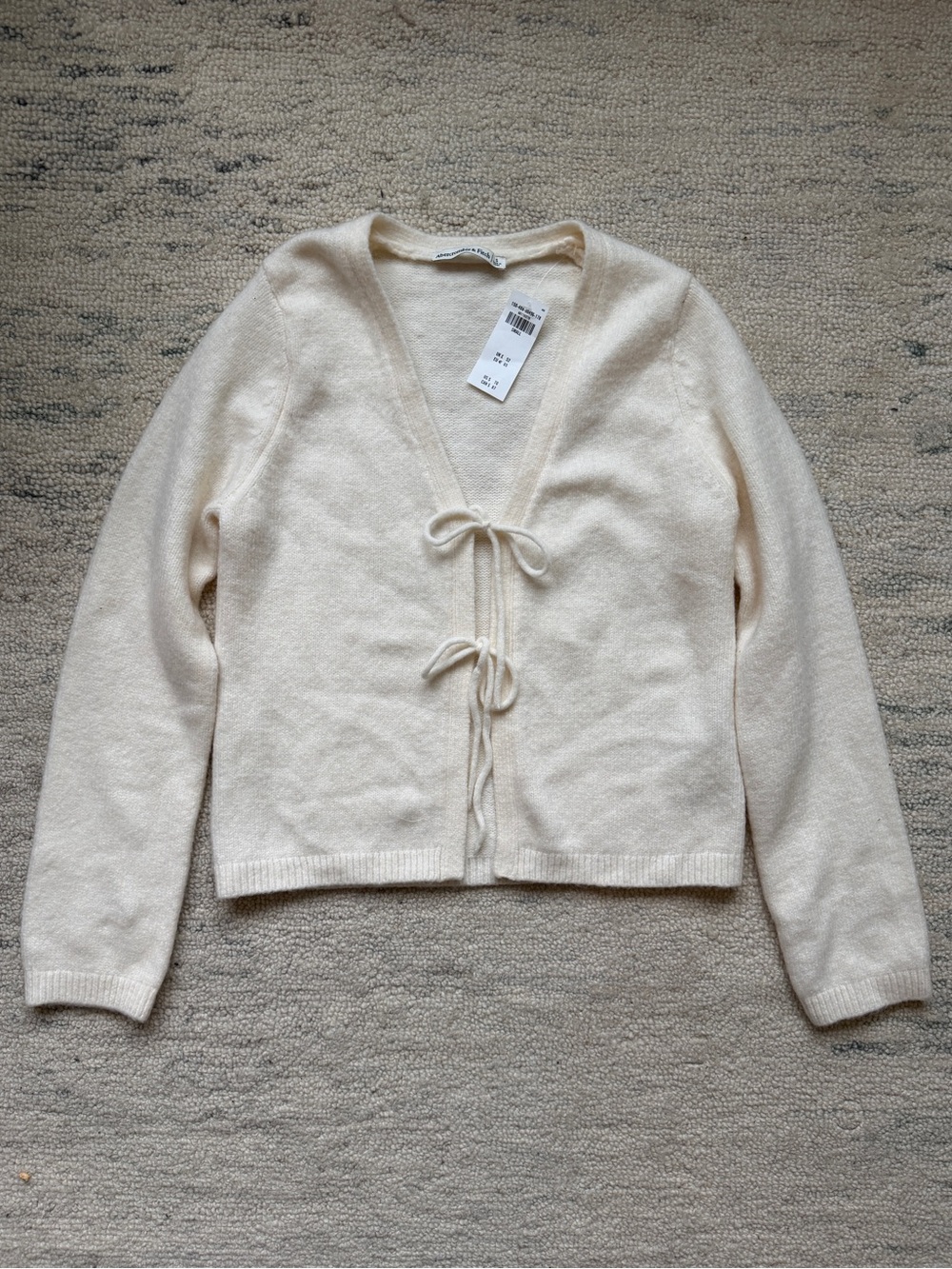 Abercrombie & Fitch Cream Tie-Front Knit Cardigan